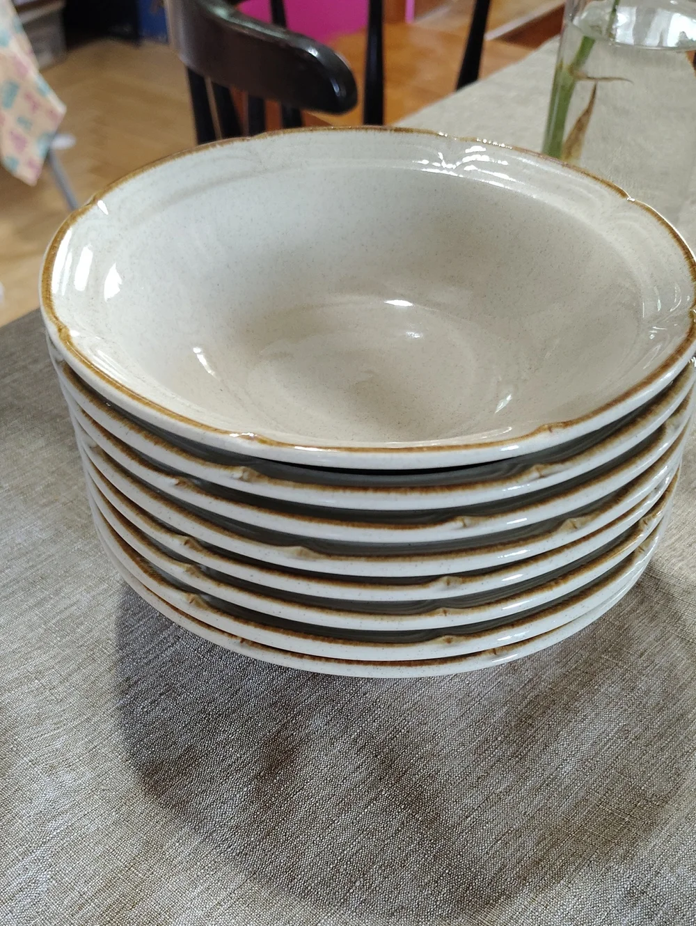 Hearthside Neutral Cream Stoneware Bowl with Rustic Brown